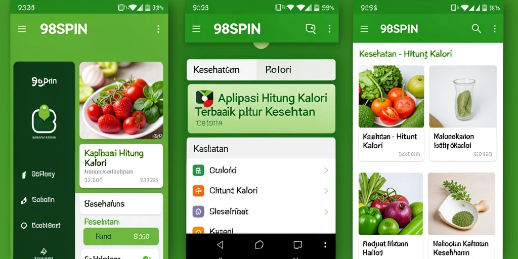Antarmuka aplikasi 98SPIN untuk menghitung kalori makanan.