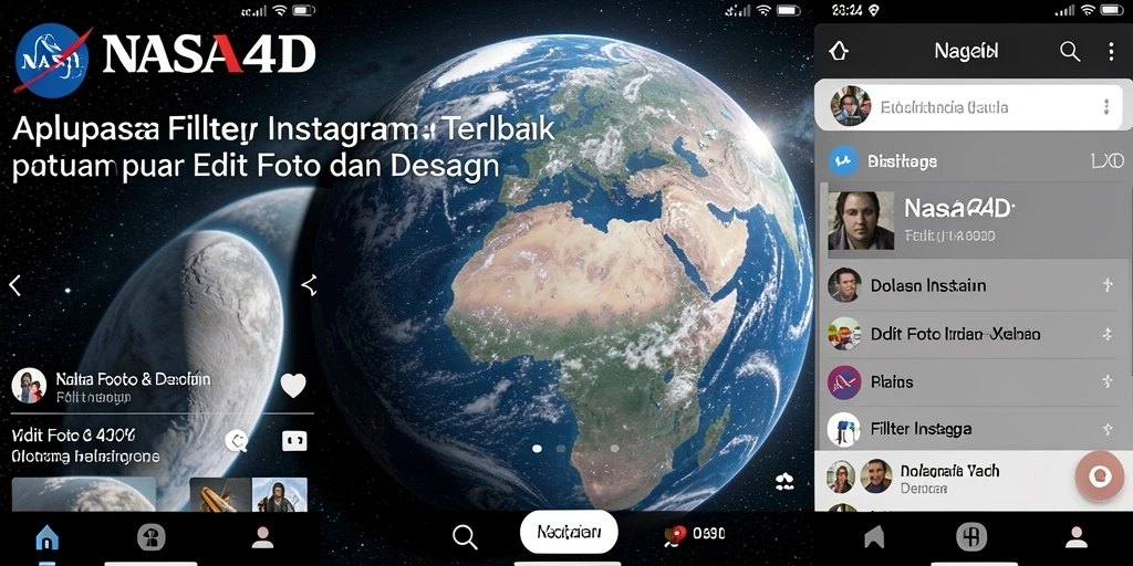 Screenshot utama aplikasi NASA4D menampilkan berbagai filter Instagram yang menarik.