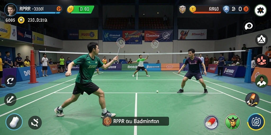 Tampilan antarmuka RPRR menunjukkan lapangan badminton yang menawan.