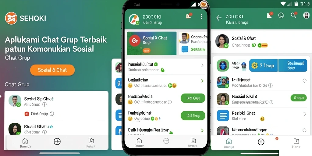 Tampilan antarmuka utama SEHOKI dengan fitur Chat Grup yang modern.