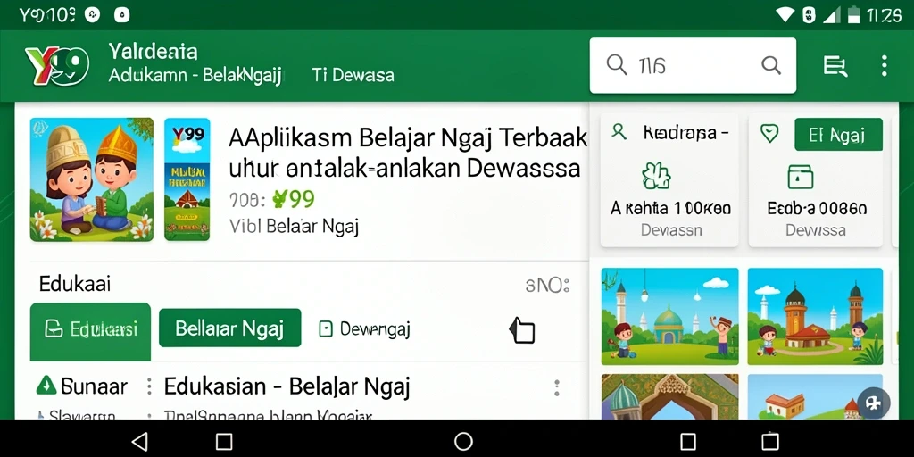 Tampilan antarmuka aplikasi Belajar Ngaji Y89 yang modern dan interaktif.